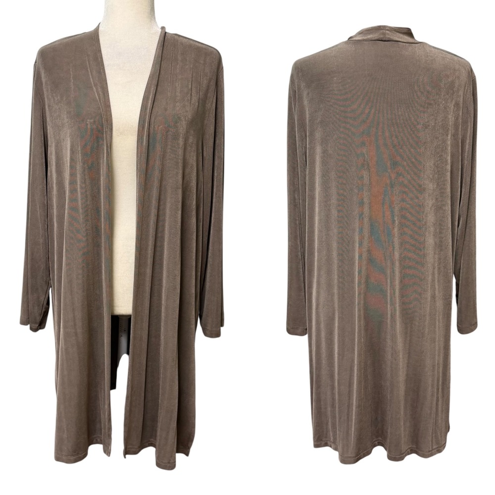 Chico's Travelers Cardigan Women 3 XL Taupe Brown Open Front Duster Slinky Slits